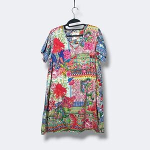 Lululife Patchwork Print Shift Dress Womens M Multicolor Floral Bohemian Pockets